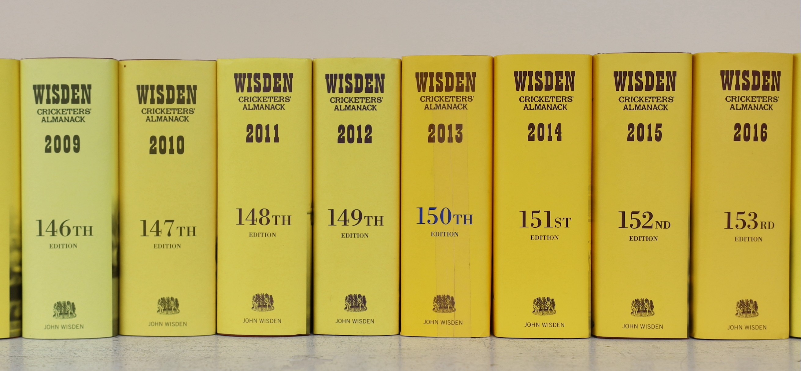 Wisden, John - Cricketers Almanack for the years 1975 (112th edition) - 2018 (155th edition), all hardbacks, with unclipped dust jackets. Together with - An Index to Wisden Cricketers’ Almanack 1864-1984 and Wisden ‘’Wha